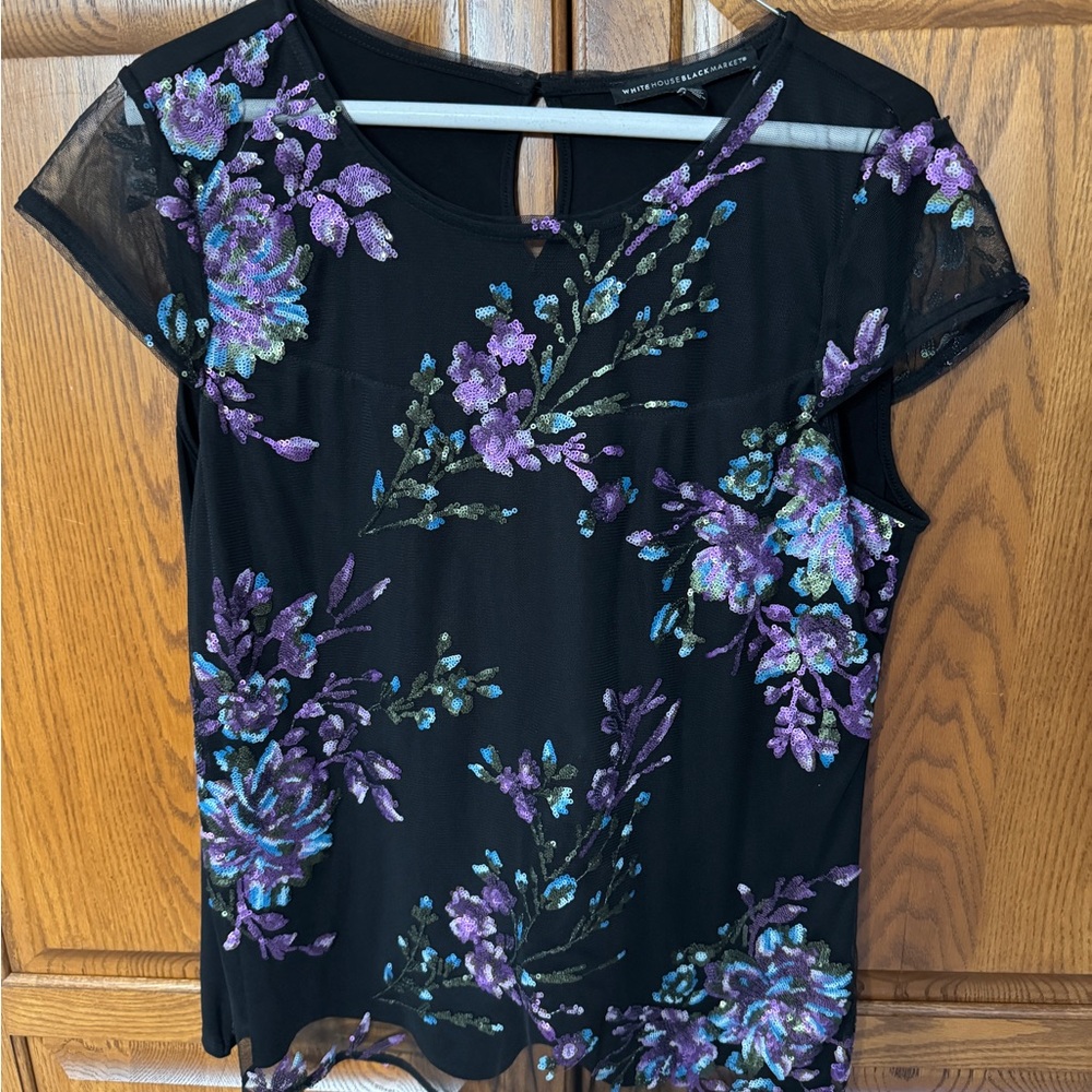 Floral Embroidered Black Top